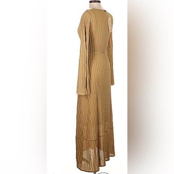 Pheme Elegant Long Sleeve Tan Maxi Dress - Picture 2 of 5